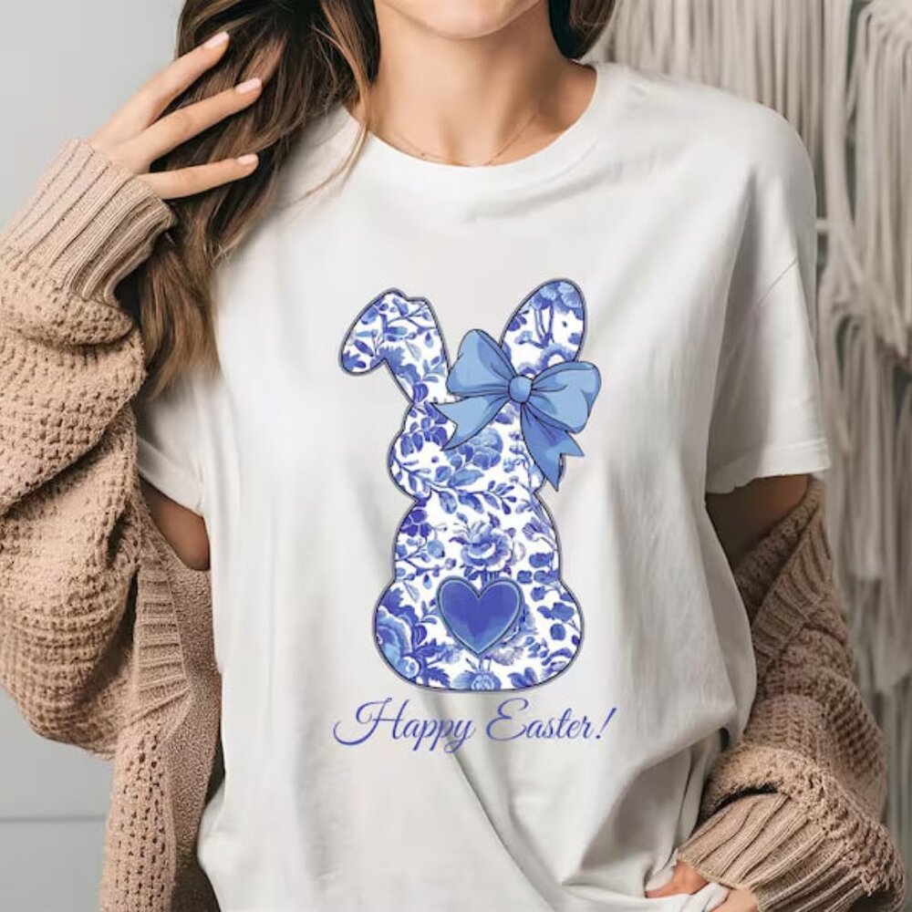 Happy Easter Shirt, Cute Floral Bunny Shirt, Spring Gift Tee